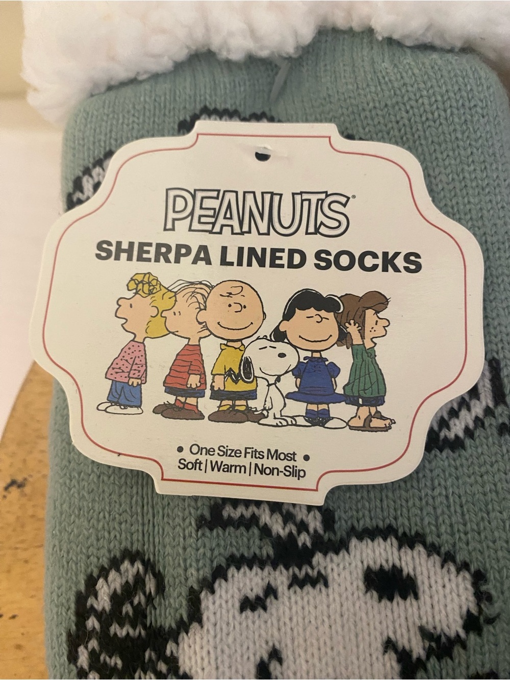 Peanuts Sherpa-Lined Snoopy Crew Socks - Sage Green & Black - Picture 3 of 4